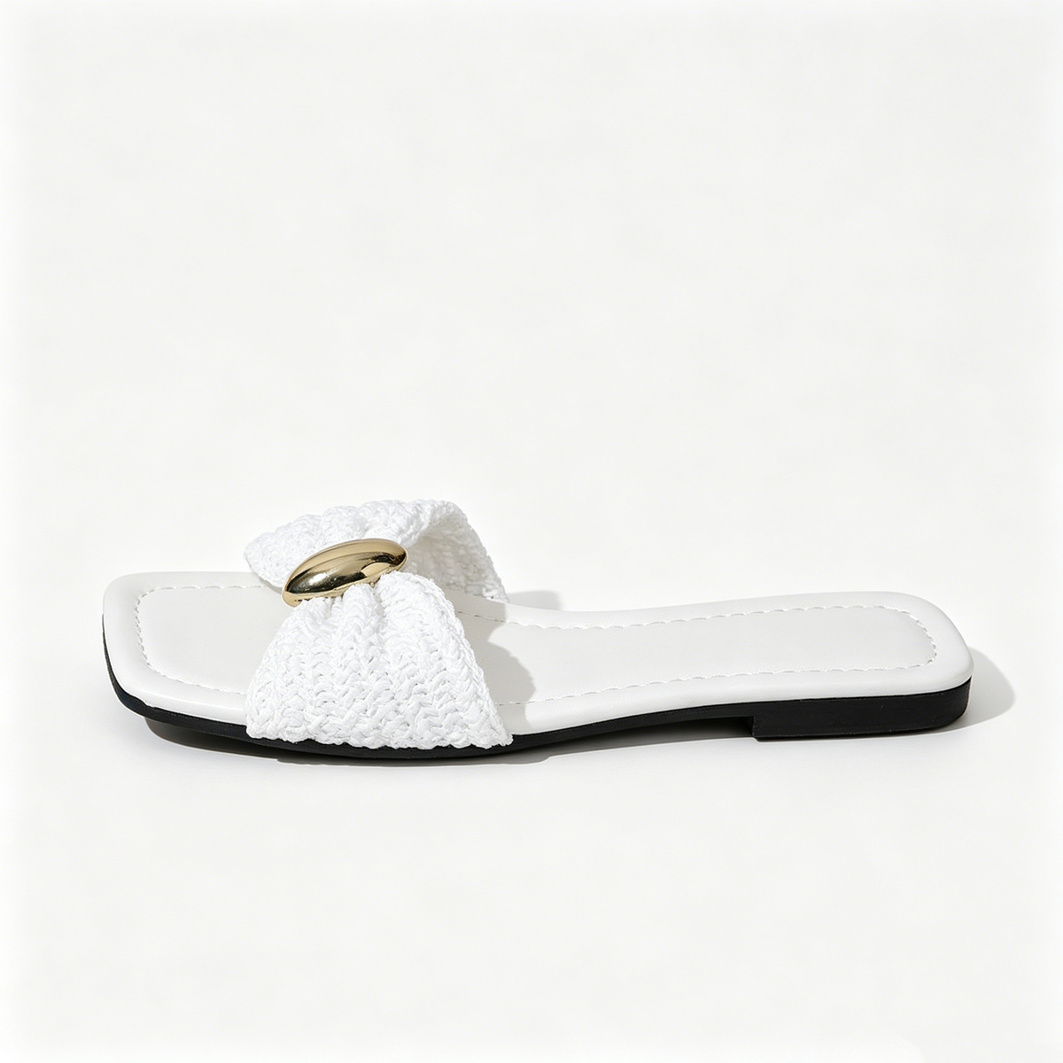 🔥 SUMMER SALE 🔥 Women's Raffia Woven Slide Sandals, Boho Gold Accent Flat Slippers | Beach-Ready Must-Have! ☀️